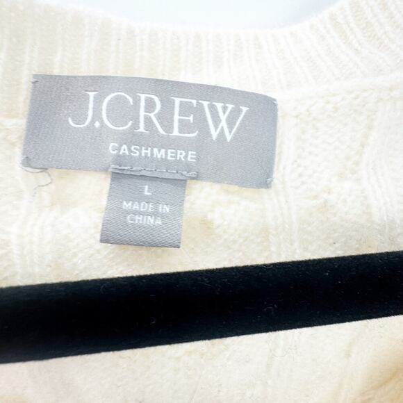 J. Crew Cashmere Cropped Cable-Knit V-Neck Sweater Long Sleeve Cream Size L NWT - Picture 12 of 12
